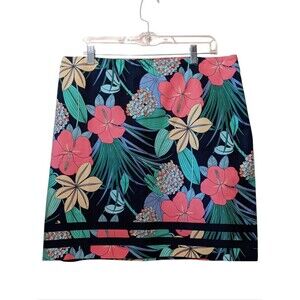 TALBOTS Skirt Cotton Pique Tropical Floral Knee Length Size 14
